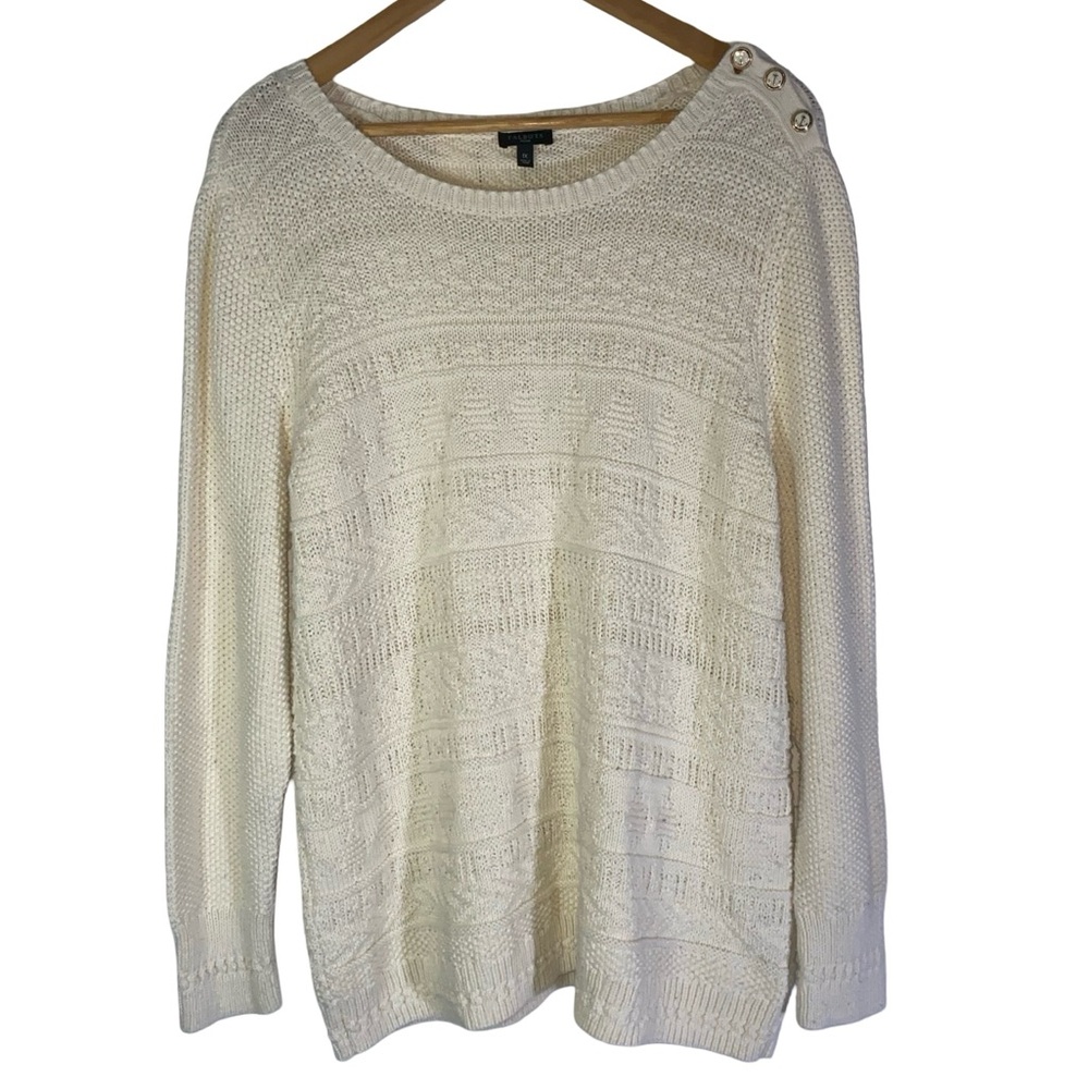 Talbots women’s cream textured sweater with shoulder buttons size 1X 100% cotton